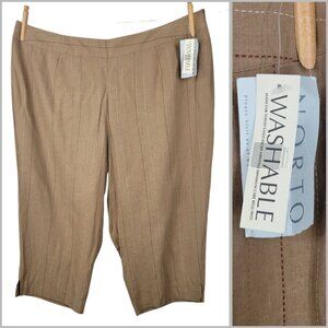 NEW Norton Linen Cropped Wide Leg Pants Plus 22W 22 Professional Brown Pinstripe